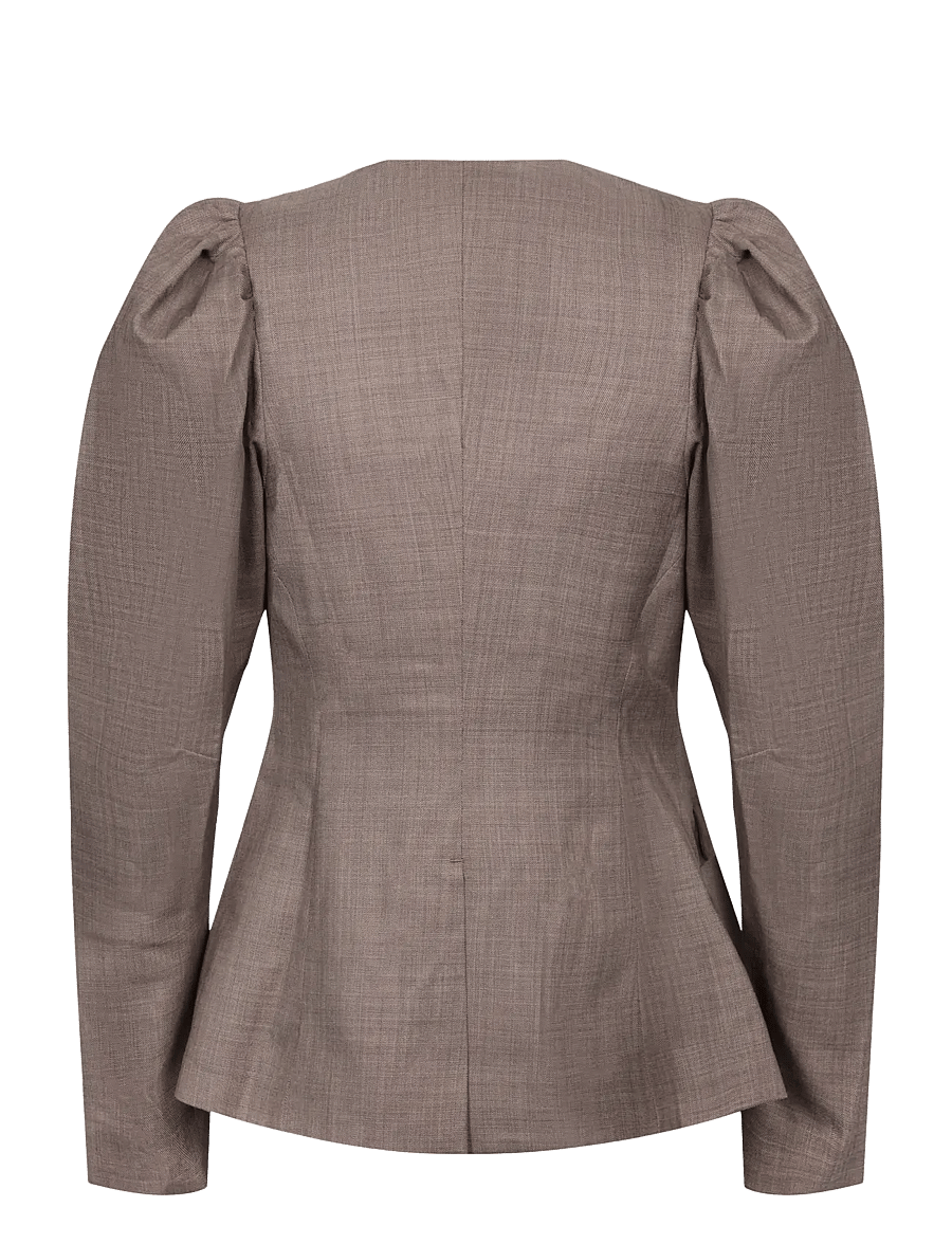 Ganni - Draped-Shoulder Checked Blazer - einreihige blazer - brown - 1