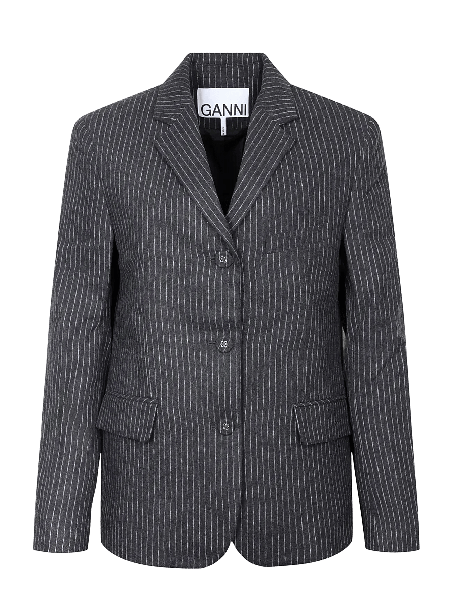 Ganni - Pinstripe Flannel Blazer - einreihige blazer - grey - 0