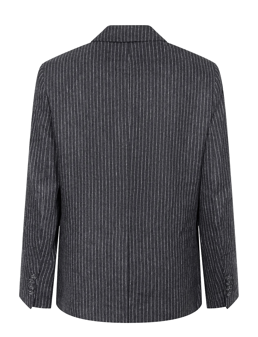 Ganni - Pinstripe Flannel Blazer - einreihige blazer - grey - 1