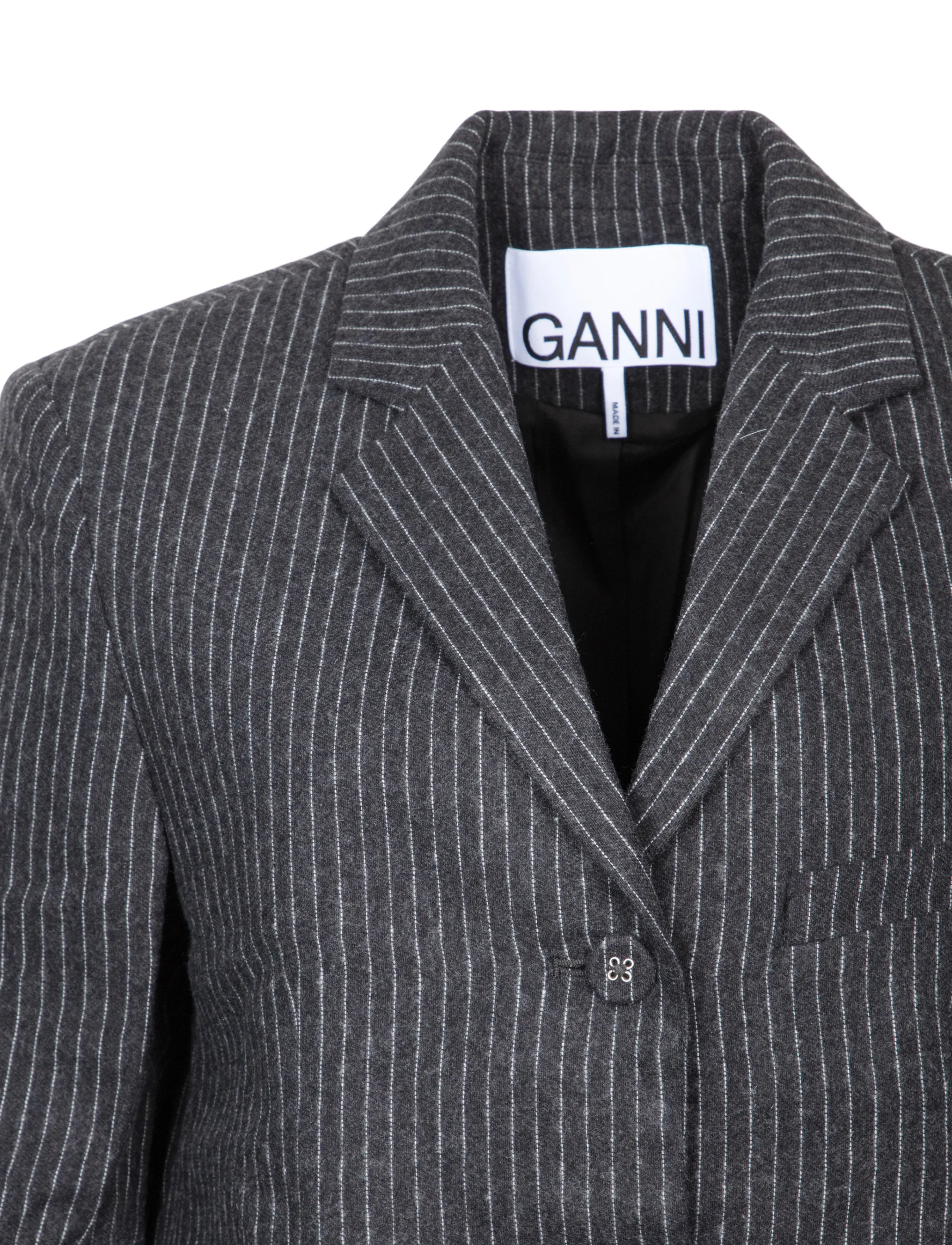 Ganni - Pinstripe Flannel Blazer - einreihige blazer - grey - 2