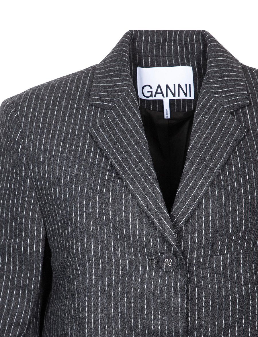 Ganni - Pinstripe Flannel Blazer - einreihige blazer - grey - 2