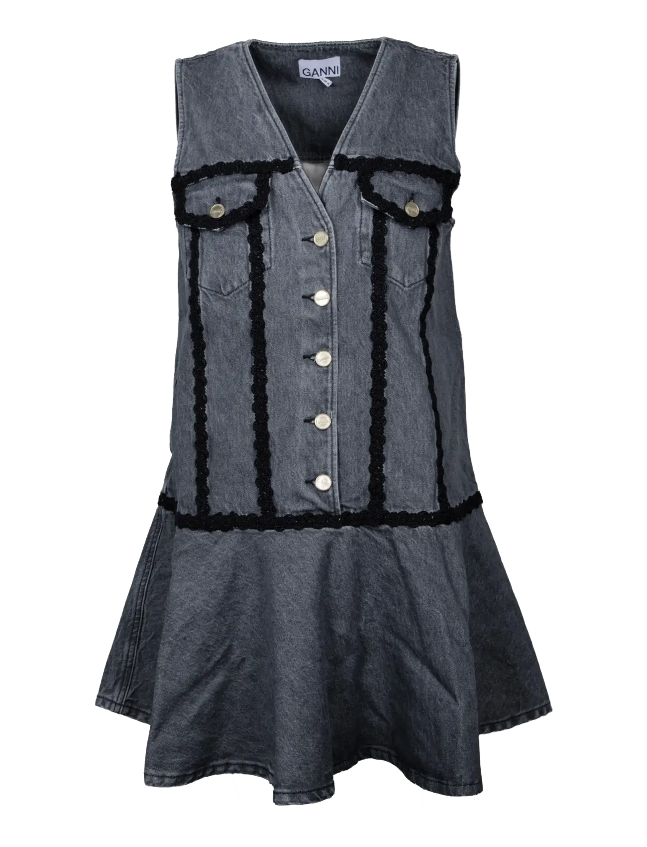 Ganni Rigid Denim Mini Dress, 38, Dresses, Grau - Short Frauen