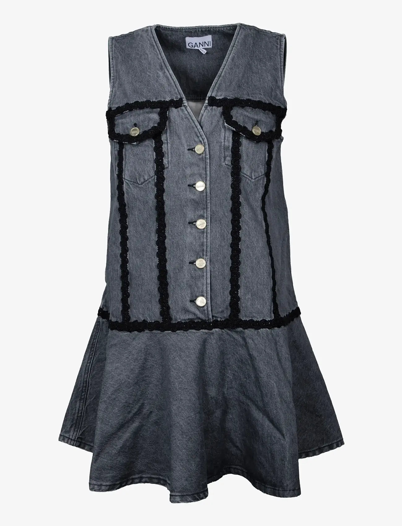 Ganni - Rigid Denim Mini Dress - sommerkjoler - grey - 0