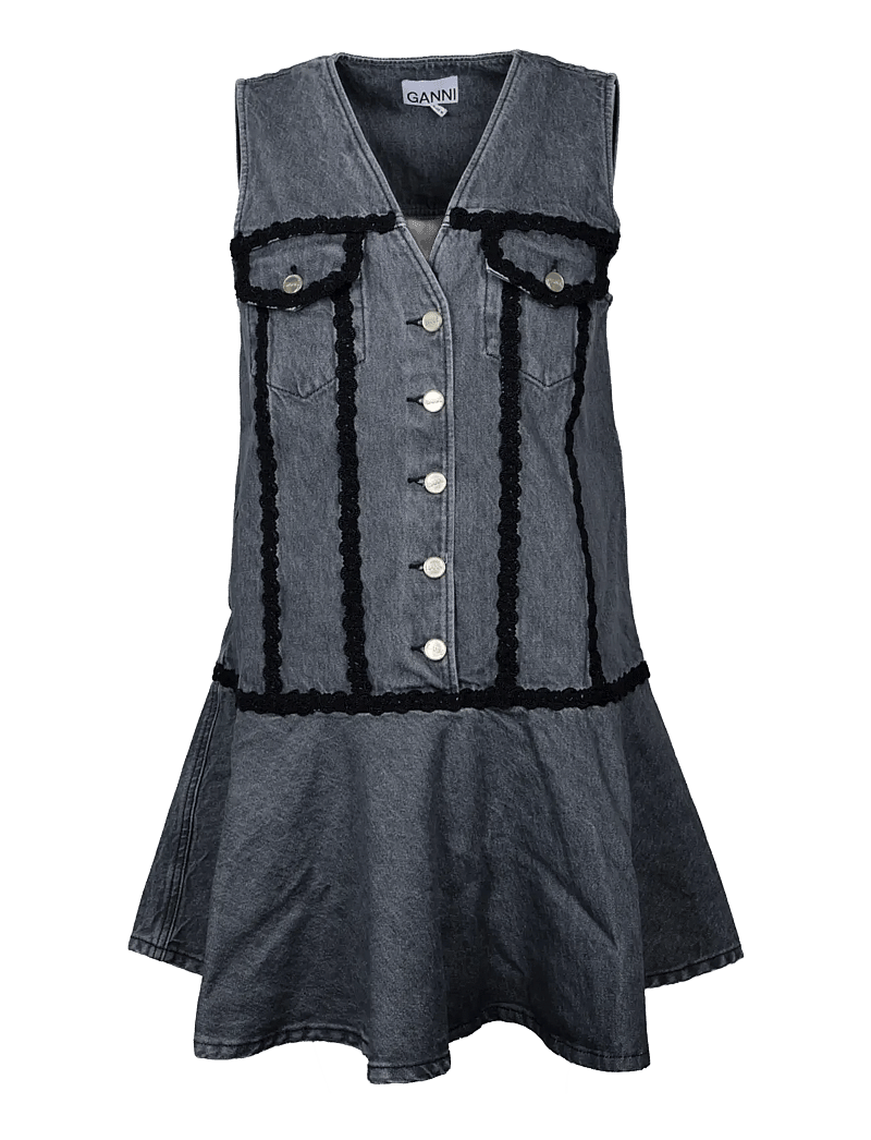 Ganni - Rigid Denim Mini Dress - sommerkjoler - grey - 0