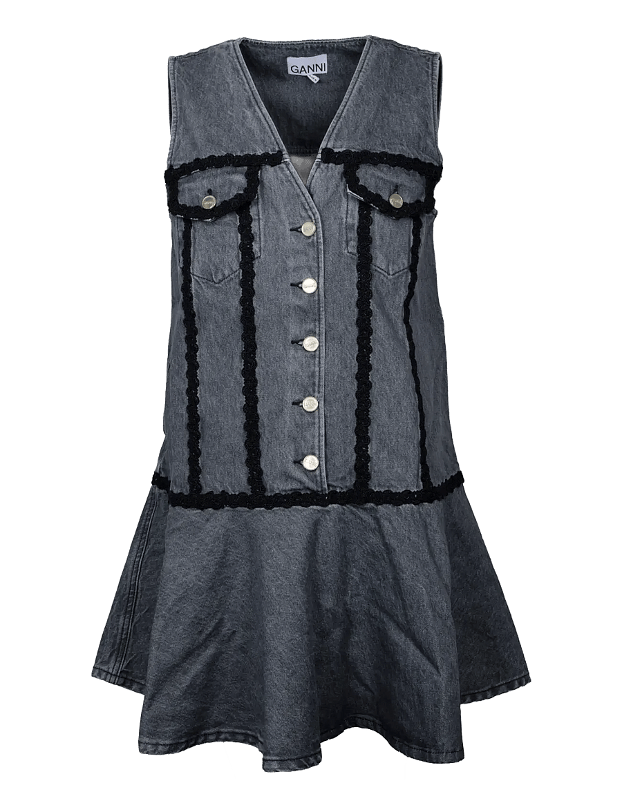 Ganni - Rigid Denim Mini Dress - summer dresses - grey - 0