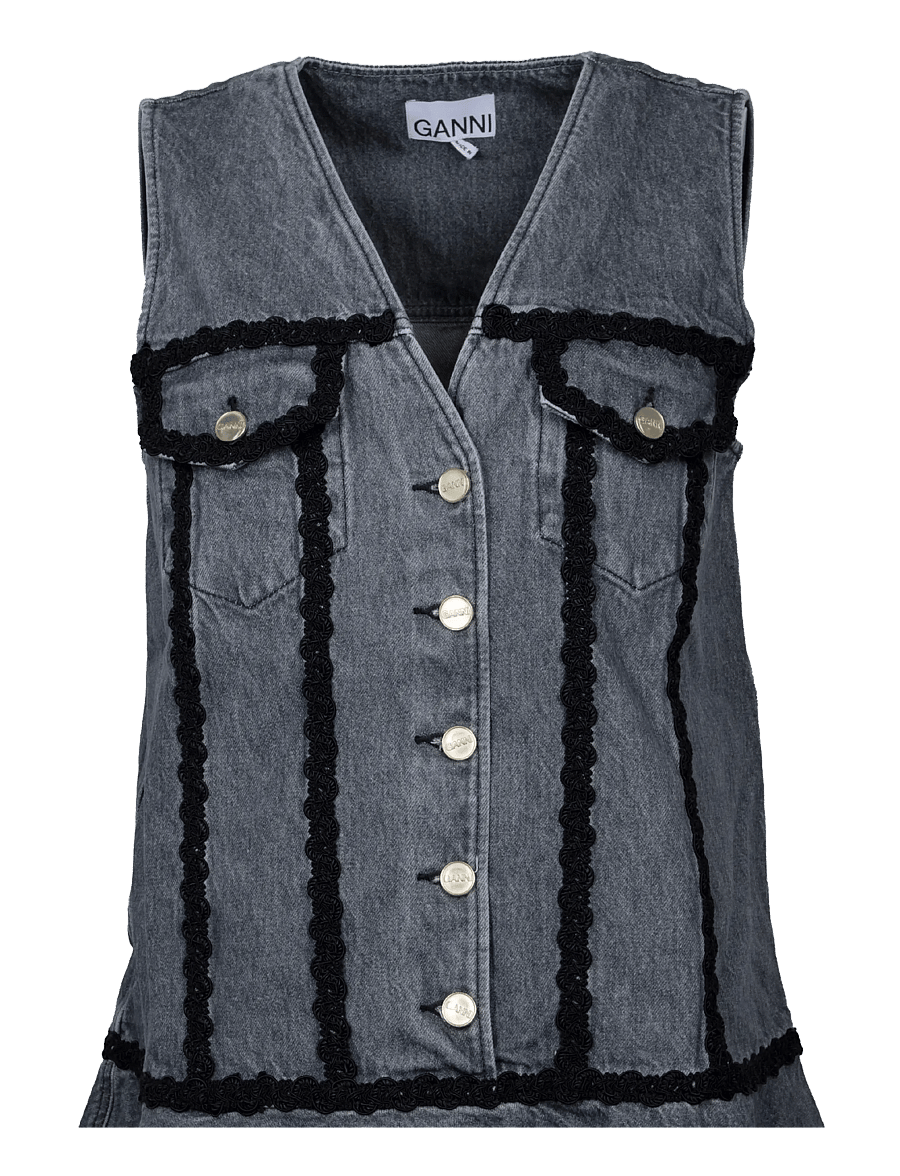 Ganni - Rigid Denim Mini Dress - summer dresses - grey - 2