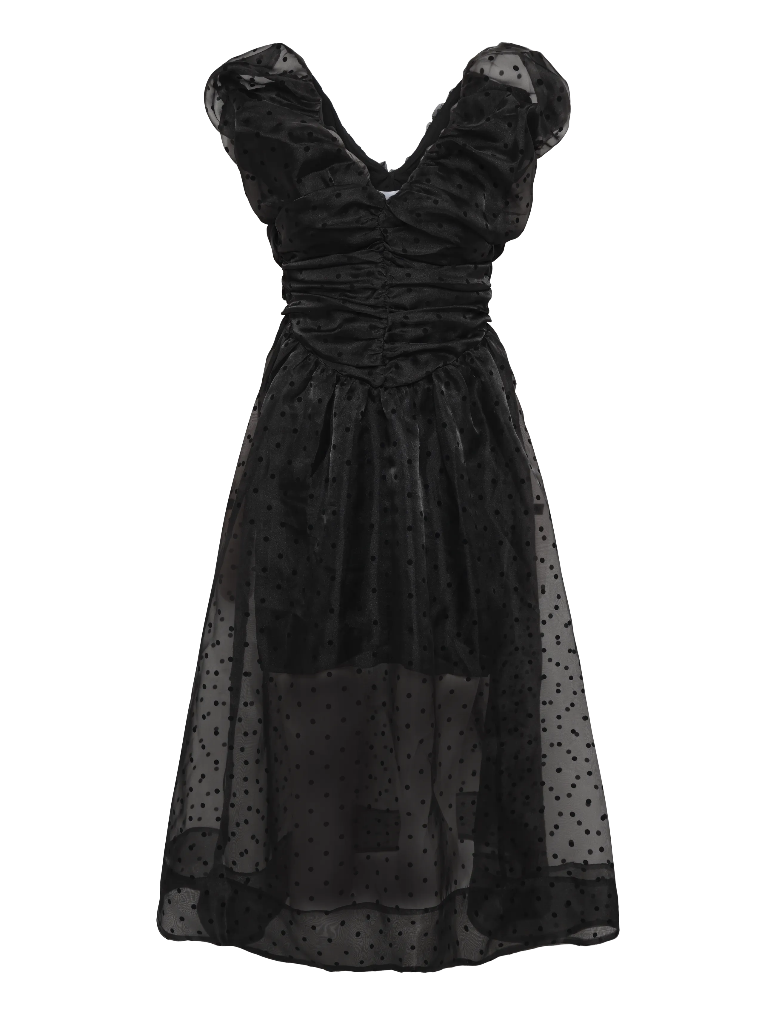 Ganni Polka-dot organza Midi Dress - Sukienki - BLACK / black