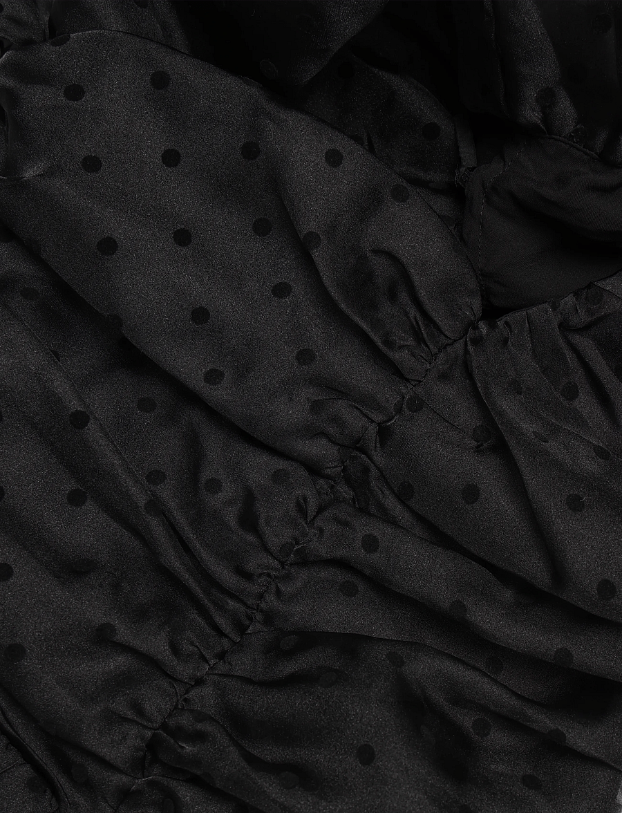 Ganni - Flocked Organza Long Ruched Dress - juhlamekot - black - 5