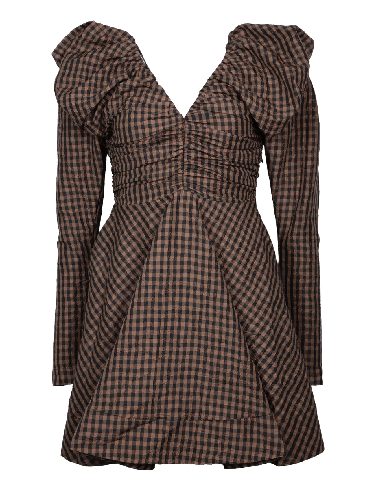 Ganni V Neck Checked Mini Dress, 40, Dresses, Braun - Short Frauen