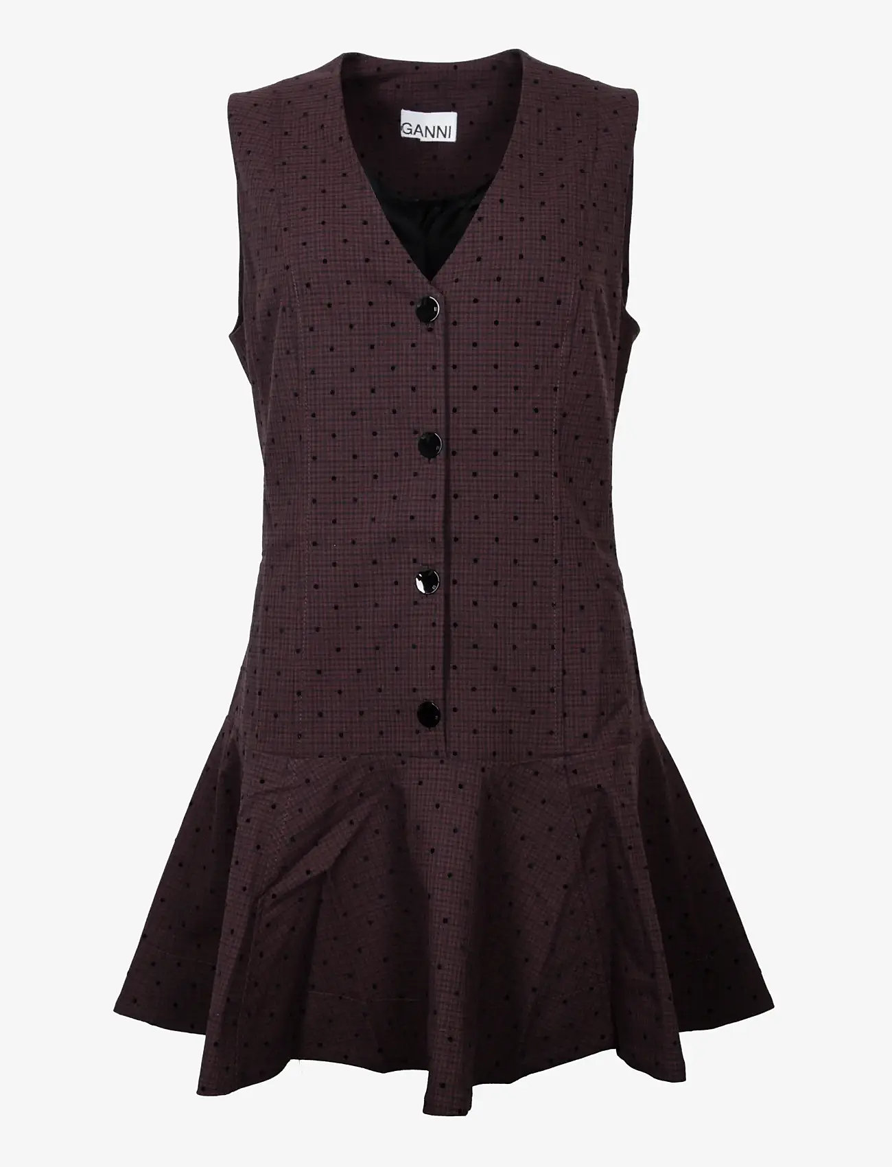 Ganni - Flock Check Suiting Dress - korte kjoler - brown - 0