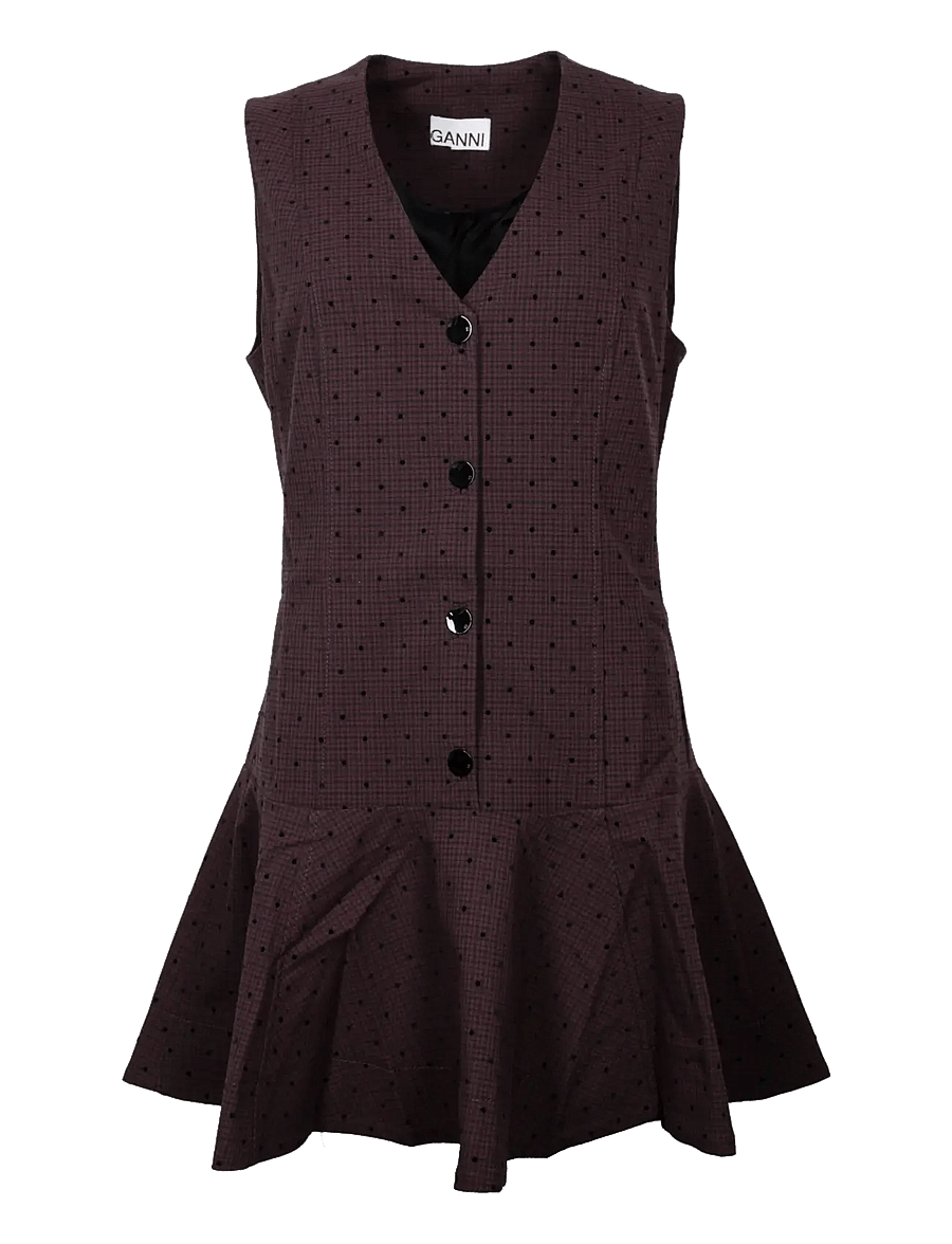 Ganni - Flock Check Suiting Dress - korta klänningar - brown - 0
