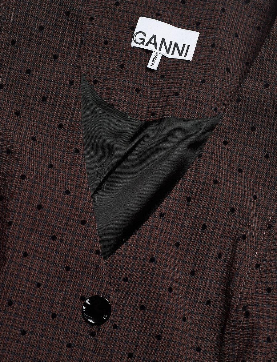 Ganni - Flock Check Suiting Dress - korta klänningar - brown - 2