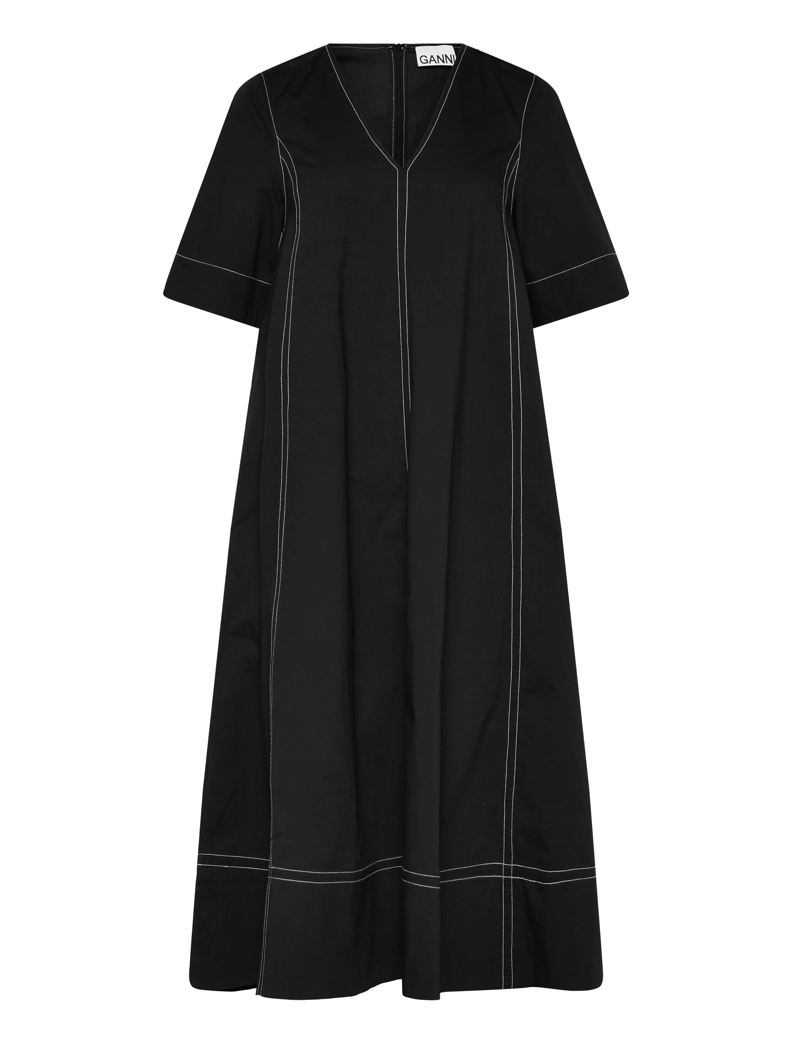 Ganni Stretch Cotton A-Line Long Dress, 38, Dresses, Schwarz - Maxi Frauen