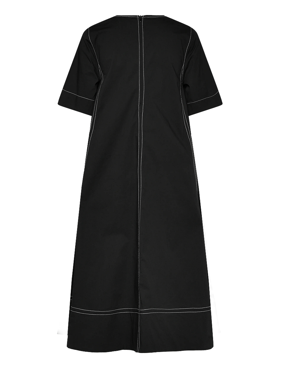Ganni - Stretch Cotton A-line Long Dress - black - 1