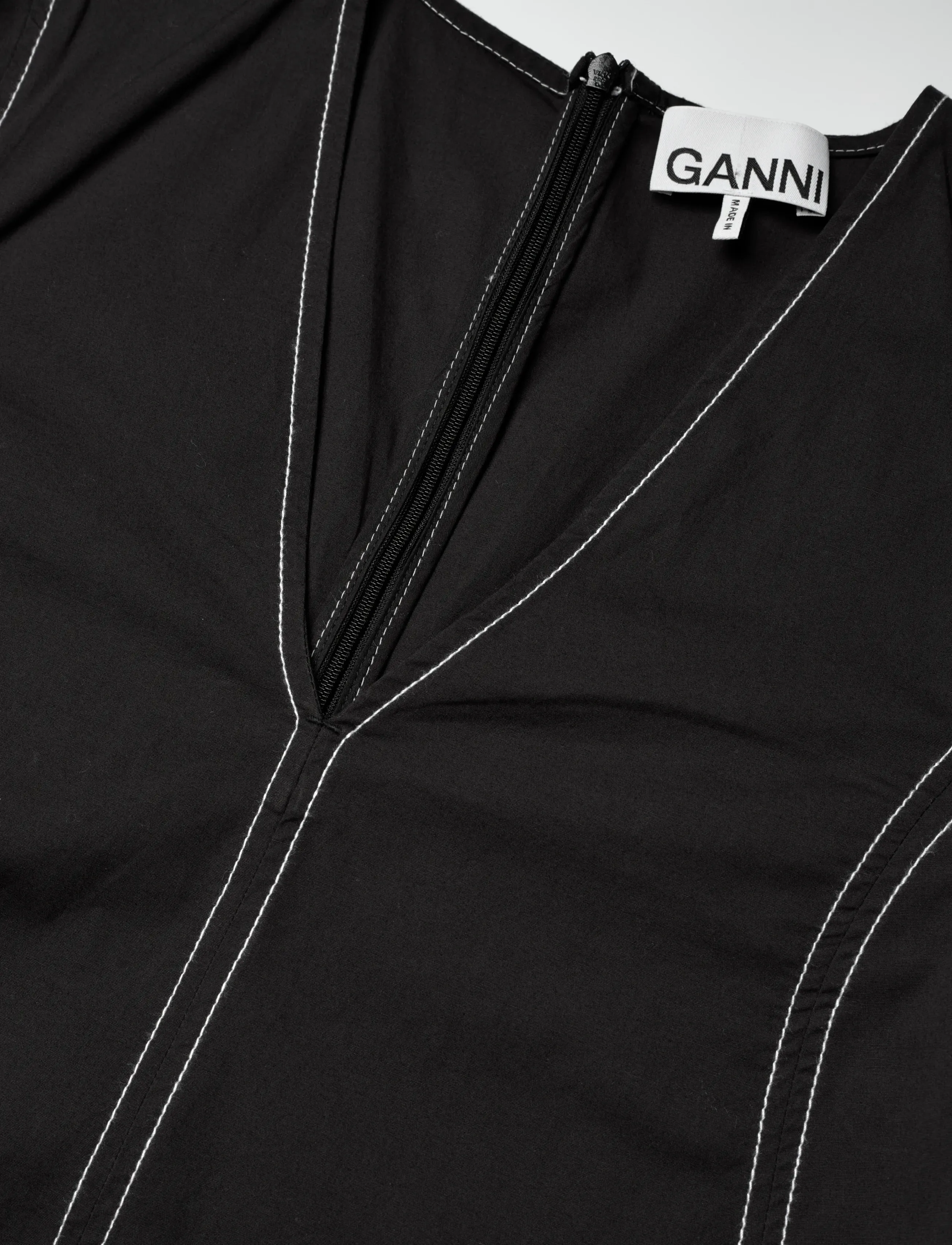 Ganni - Stretch Cotton A-line Long Dress - black - 2