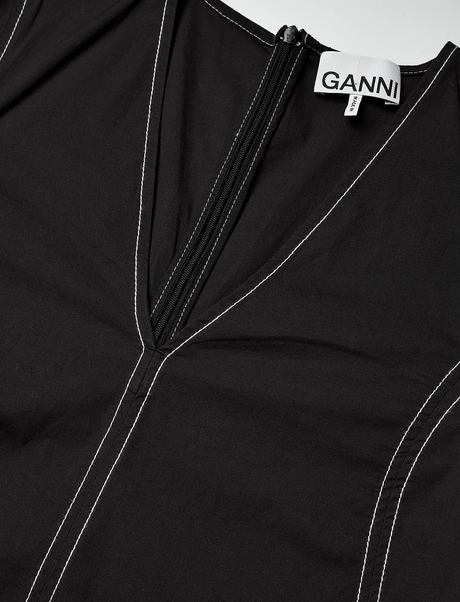 Ganni - Stretch Cotton A-line Long Dress - black - 2