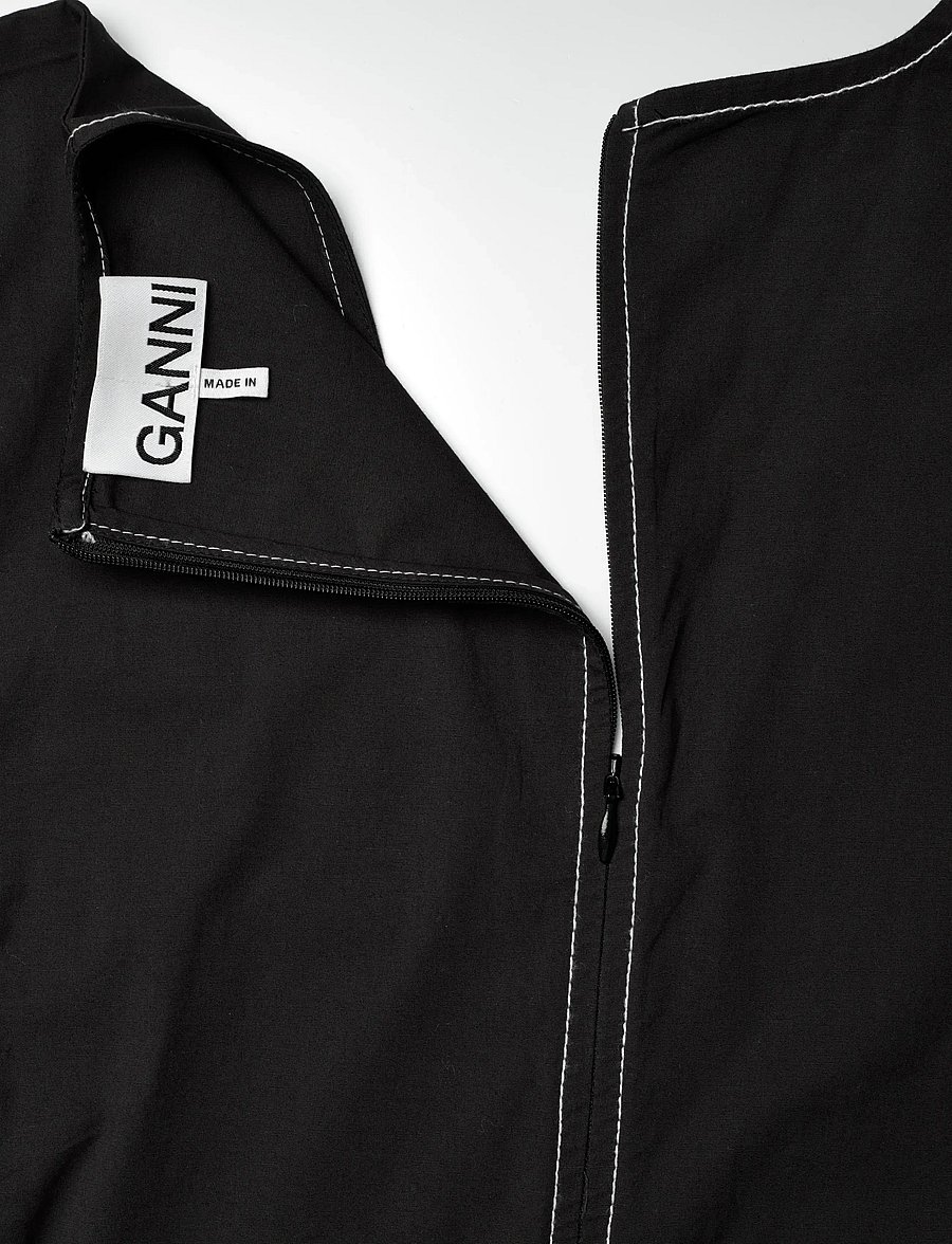 Ganni - Stretch Cotton A-line Long Dress - black - 3