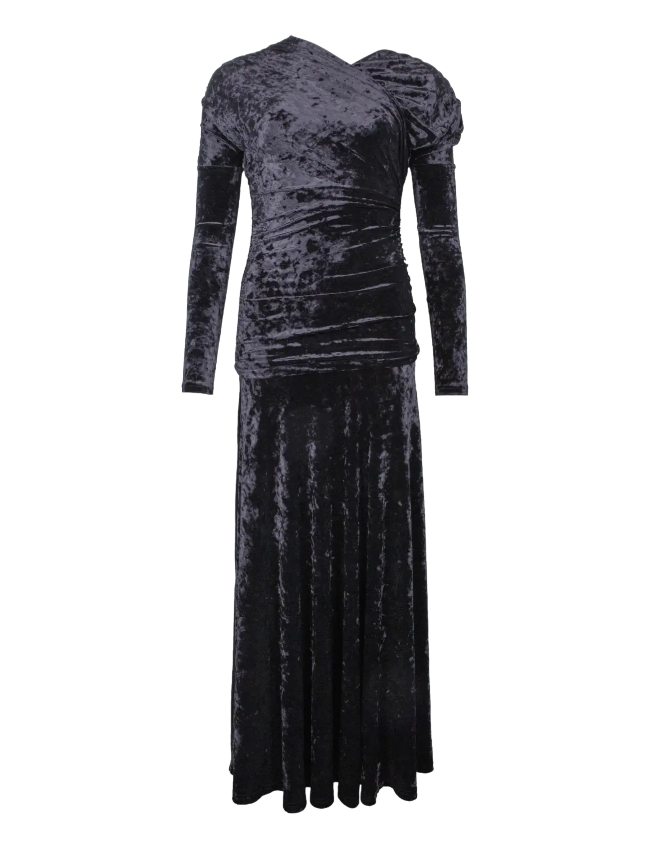 Ganni Dress In Black Velour Ruched, 40, Dresses, Schwarz - Maxi Dress, Frauen