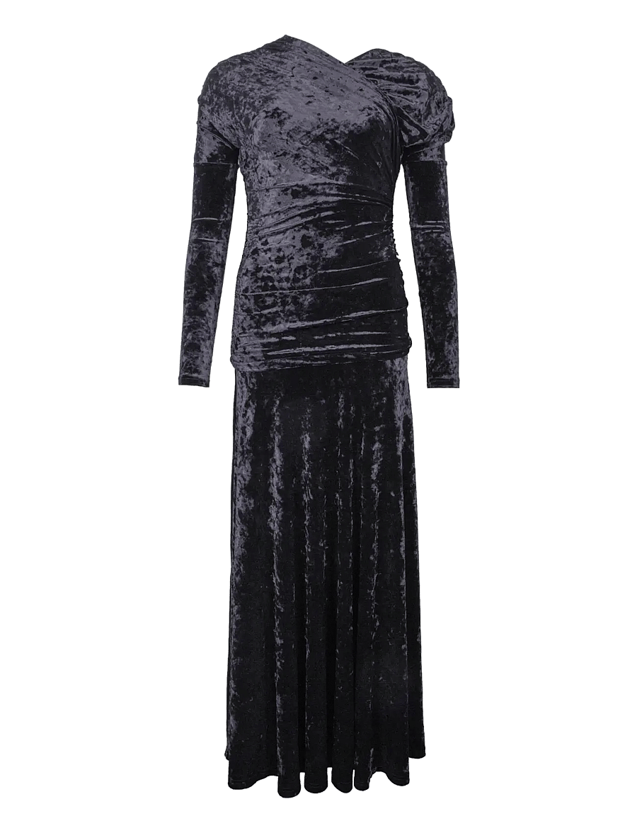 Ganni - Dress In Black Velour Ruched - black - 0