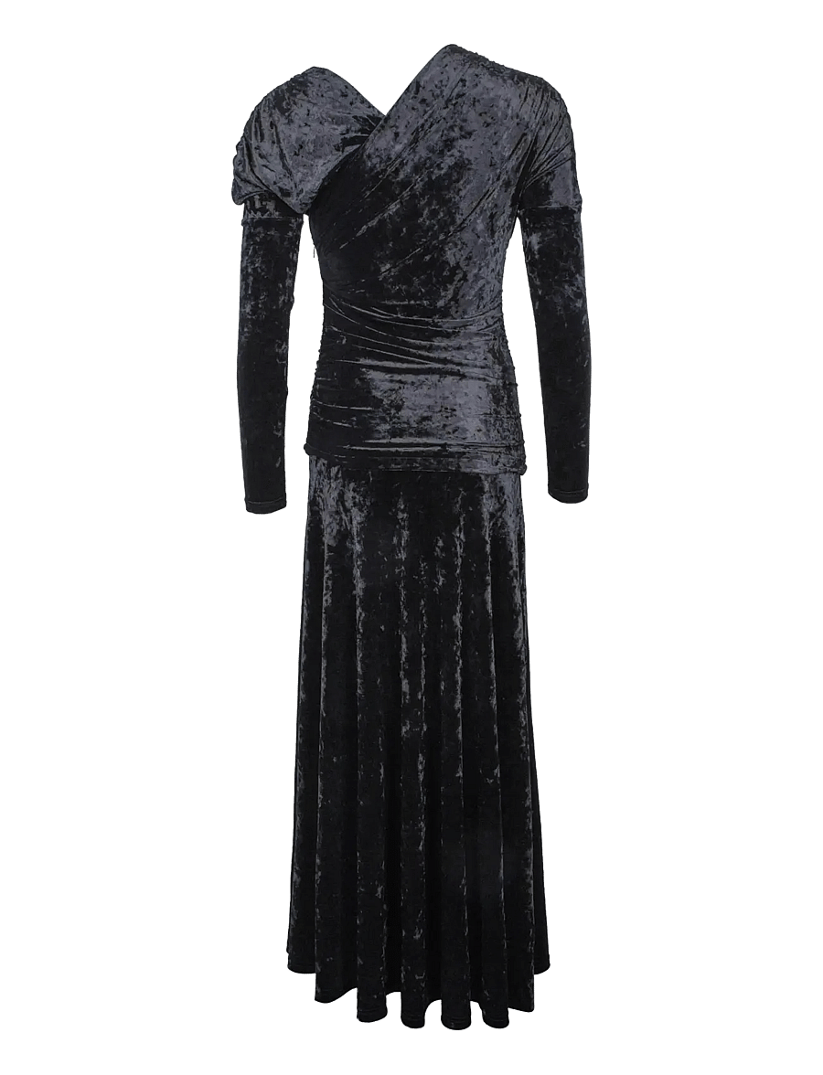 Ganni - Dress In Black Velour Ruched - black - 1