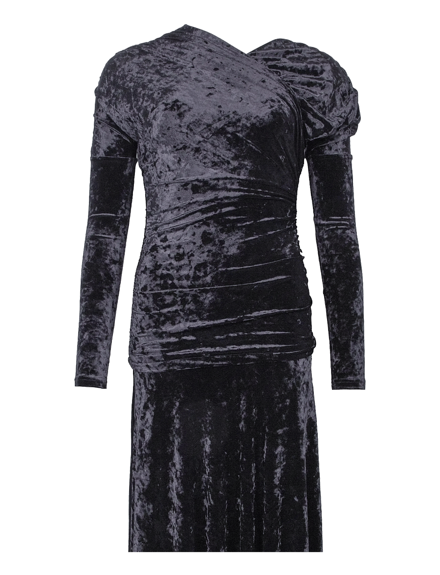 Ganni - Dress In Black Velour Ruched - black - 2