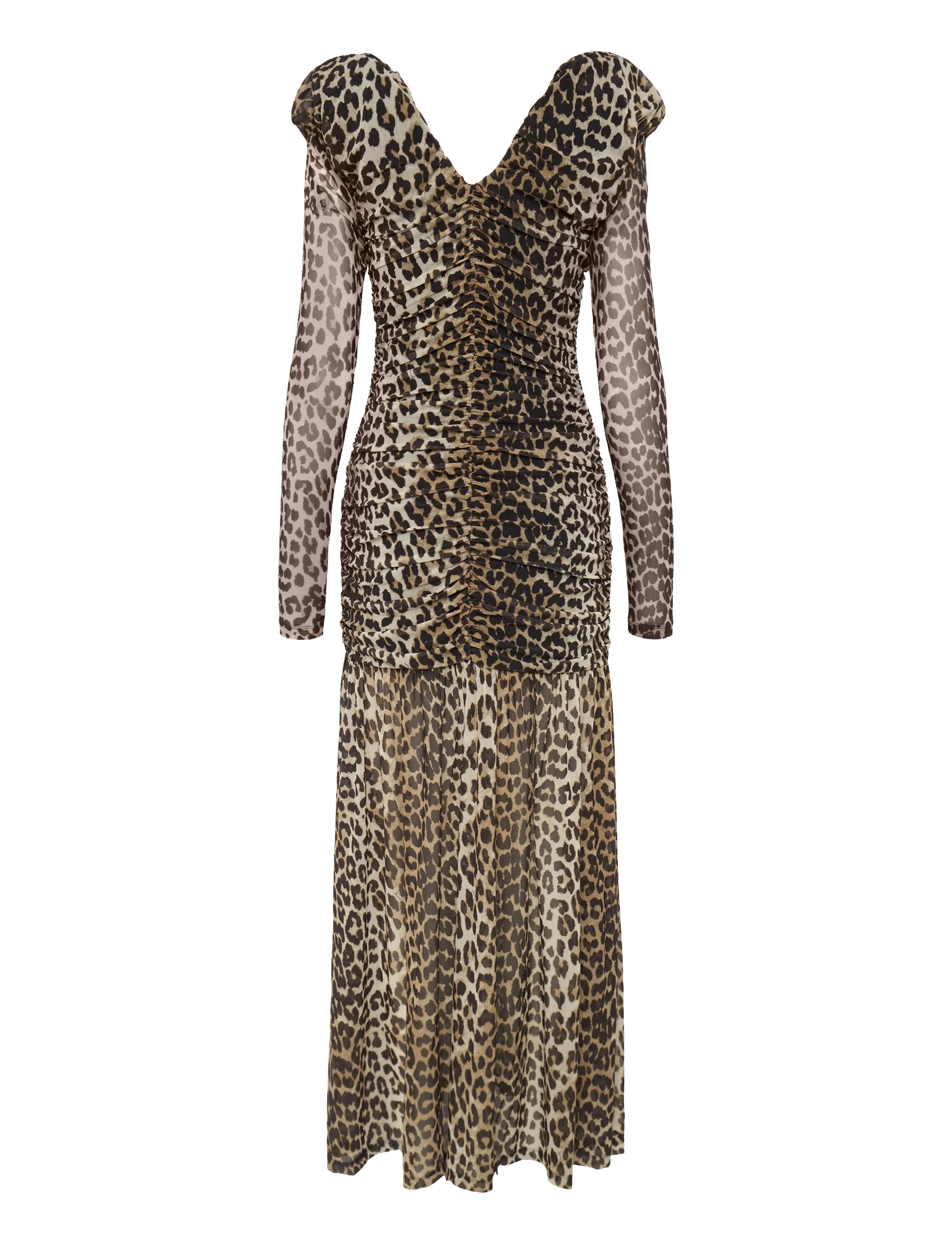 Ganni - Printed Mesh Long Ruched Dress - multicolored - 2