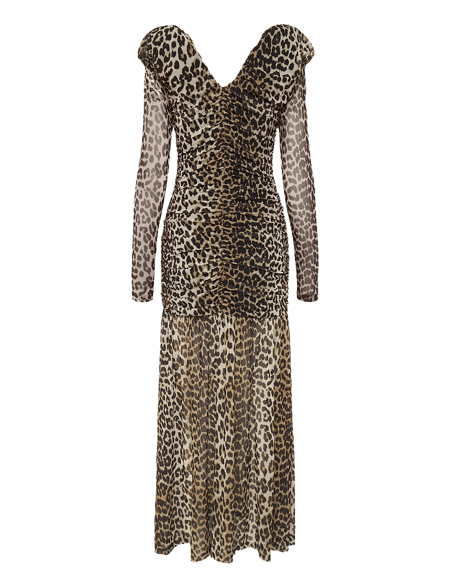 Ganni - Printed Mesh Long Ruched Dress - multicolored - 2
