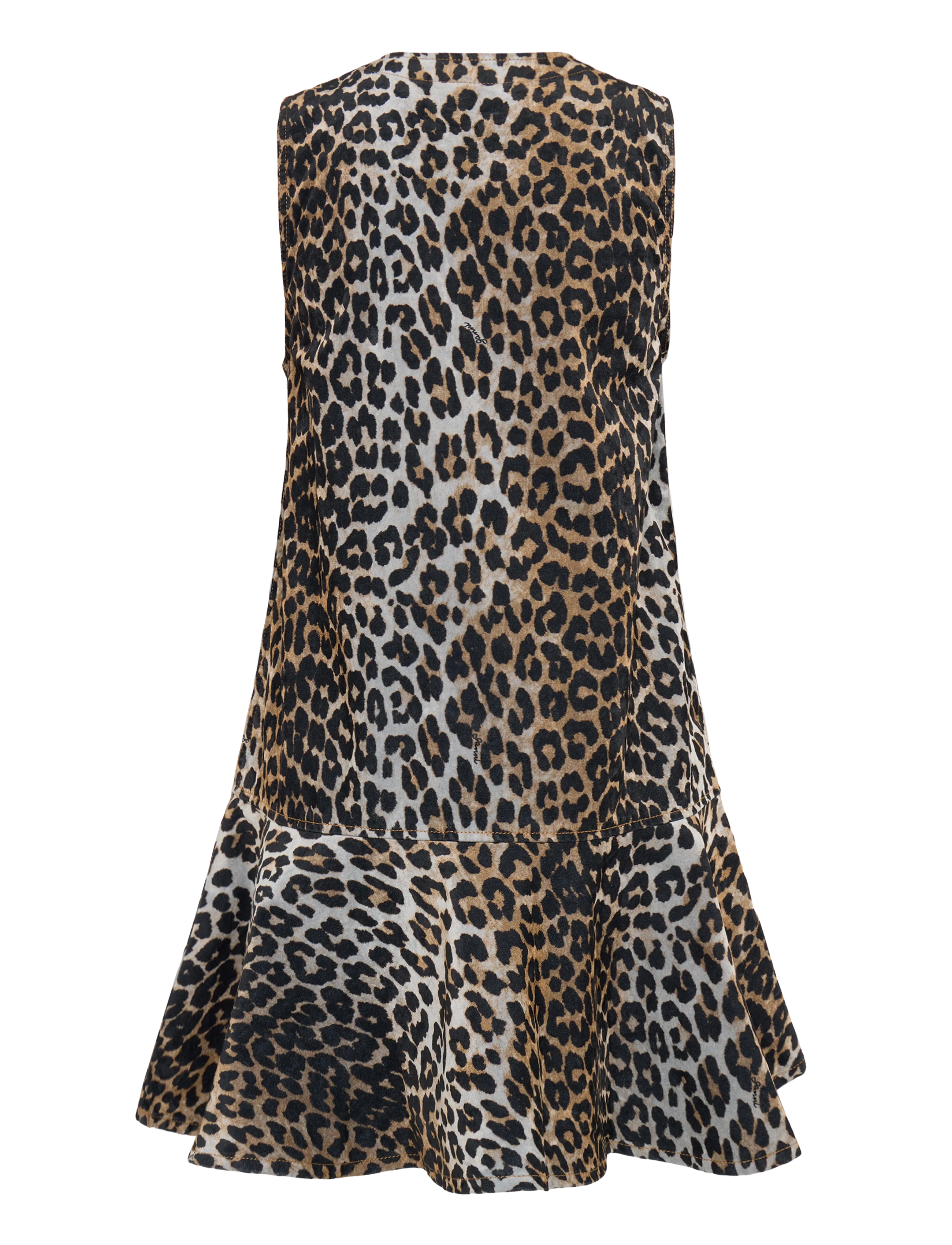 Ganni - Ruffled Leopard Print Flocked Recycled Denim Mini Dress - sommerkjoler - multicolored - 2