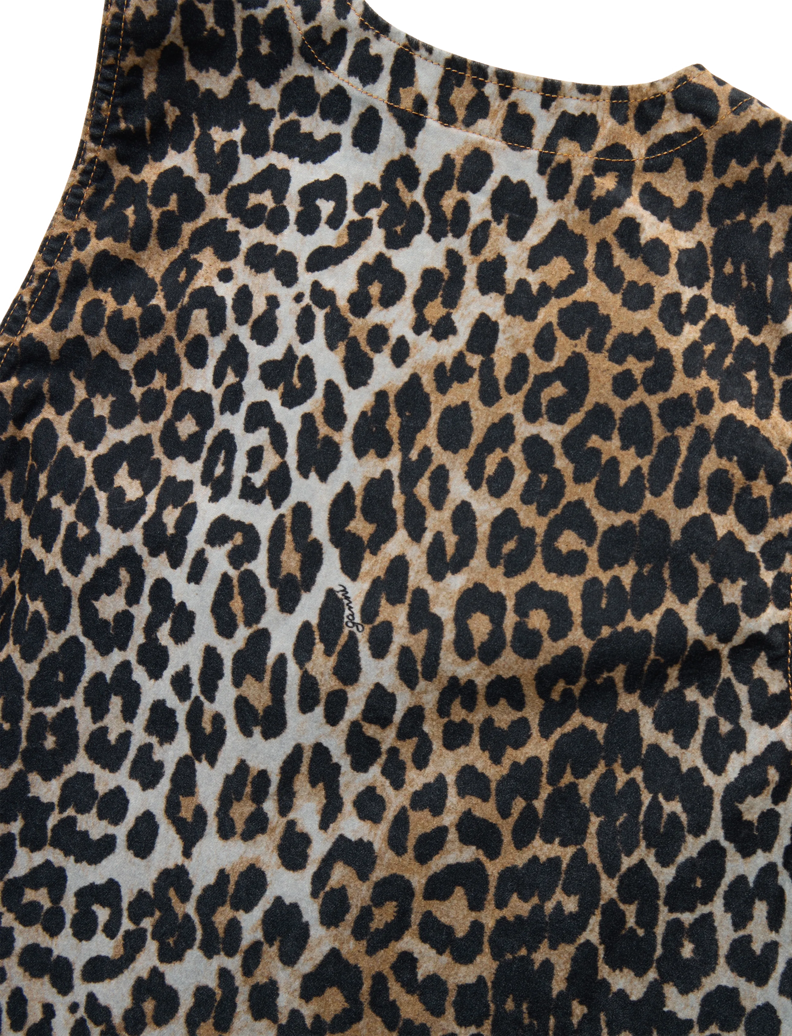 Ganni - Ruffled Leopard Print Flocked Recycled Denim Mini Dress - sommerkjoler - multicolored - 3