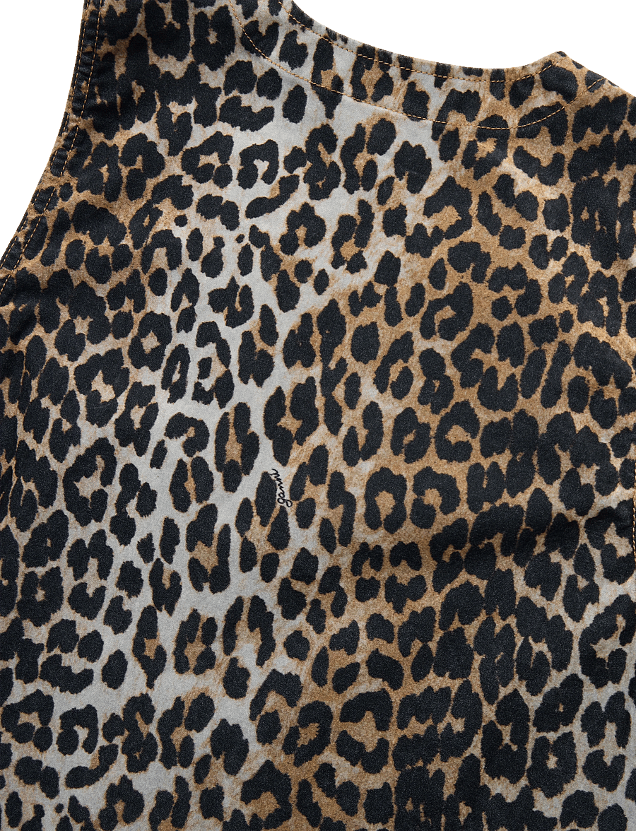 Ganni - Ruffled Leopard Print Flocked Recycled Denim Mini Dress - sommerkjoler - multicolored - 3