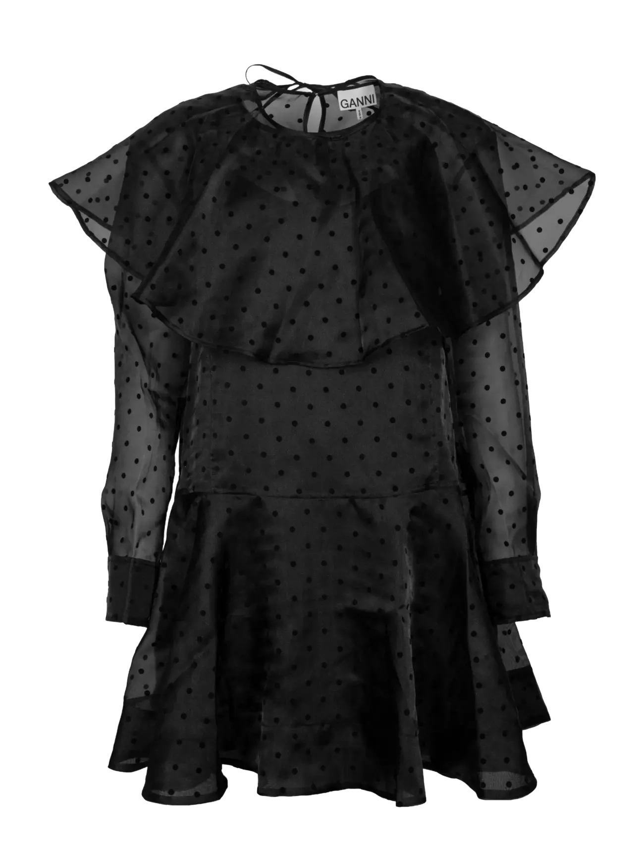 Ganni Organza Circle Collar Dress, 36, Black, Kjoler > Kort Kjole, Dame