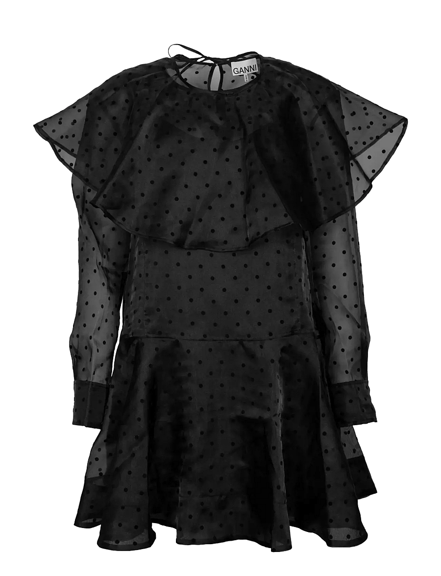 Ganni - Organza Circle Collar Dress - partykleider - black - 0