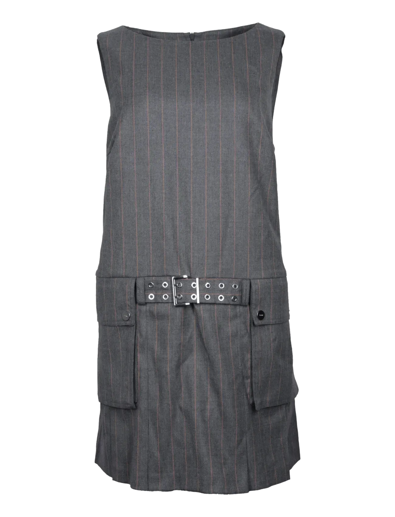 Ganni Stripe Belted Wool Blend Mini Dress, Kvinder, Nålestribet Bæltet Minikjole, Grå, Str: 40