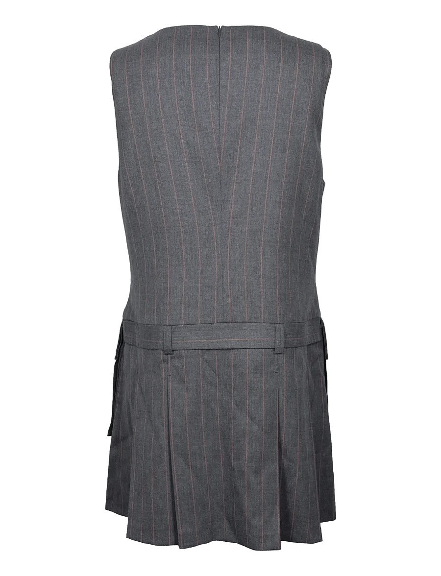 Ganni - Wool Stripe Belted Mini Dress - short dresses - grey - 1