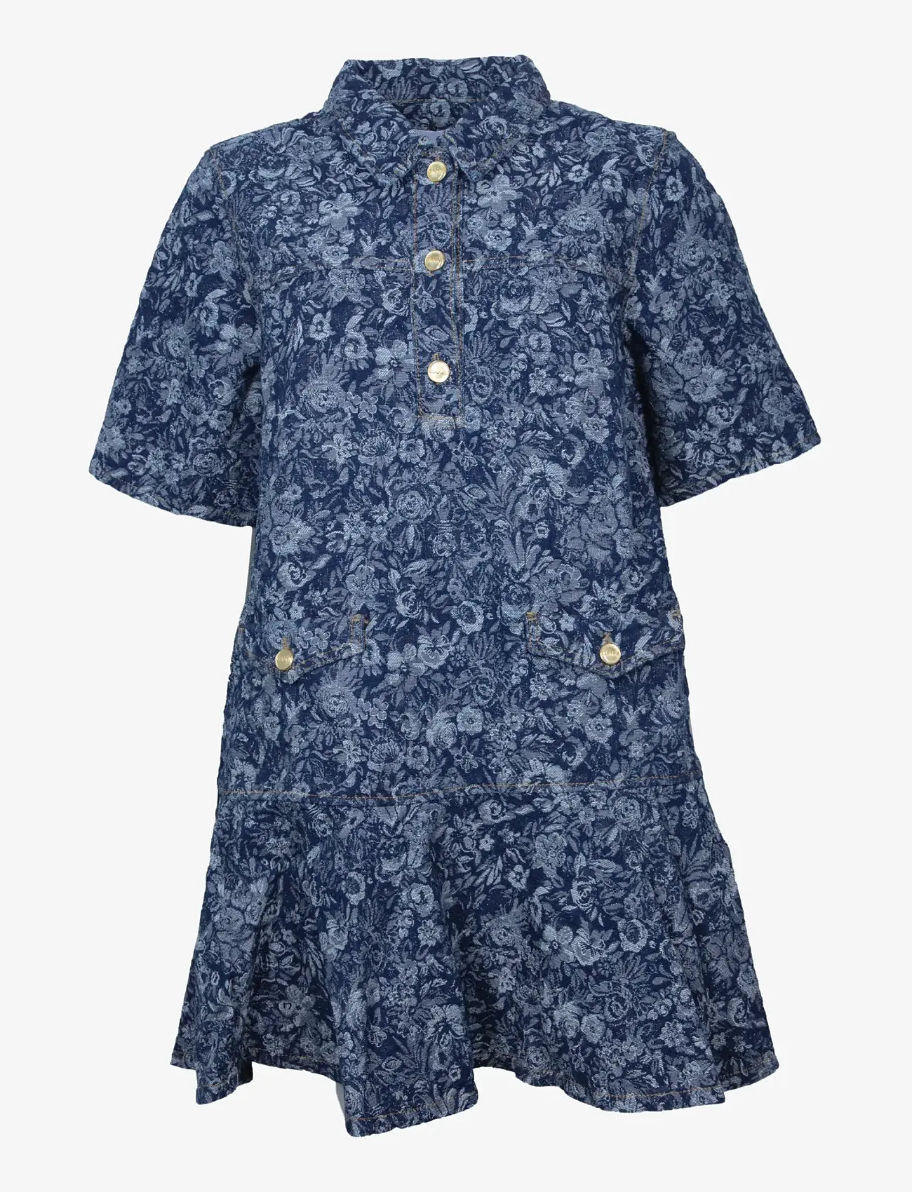Ganni - Tapestry Denim Mini dress - skjortekjoler - blue - 0