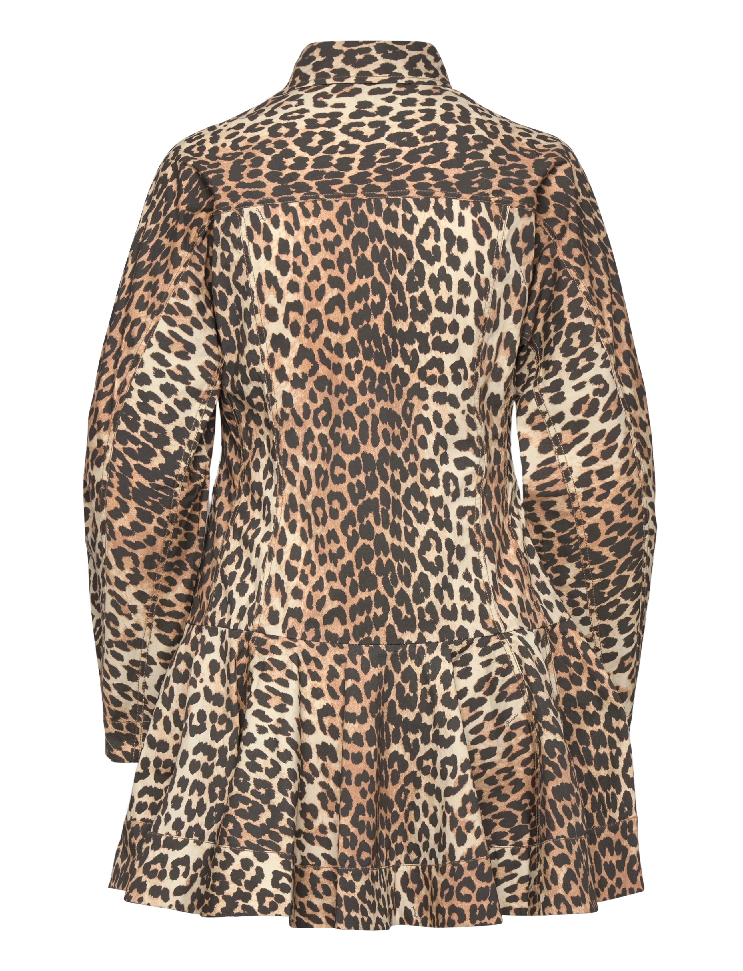 Ganni - Printed Stretch Cotton Mini Shirt Dress - skyrtukjólar - beige - 2