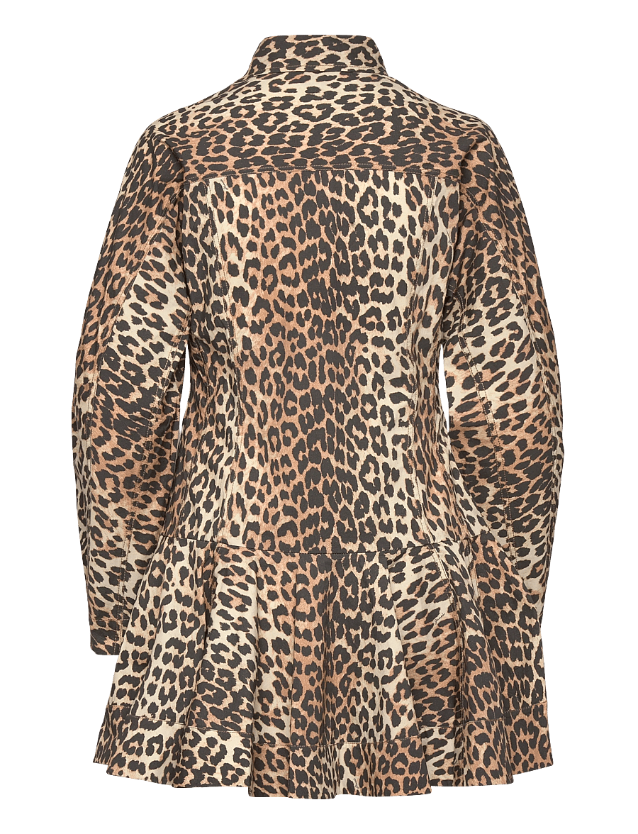 Ganni - Printed Stretch Cotton Mini Shirt Dress - hemdkleider - beige - 2