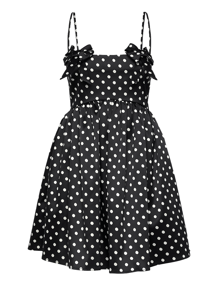 Ganni - Polka-Dot Satin Mini Dres - sommerkleider - black - 0
