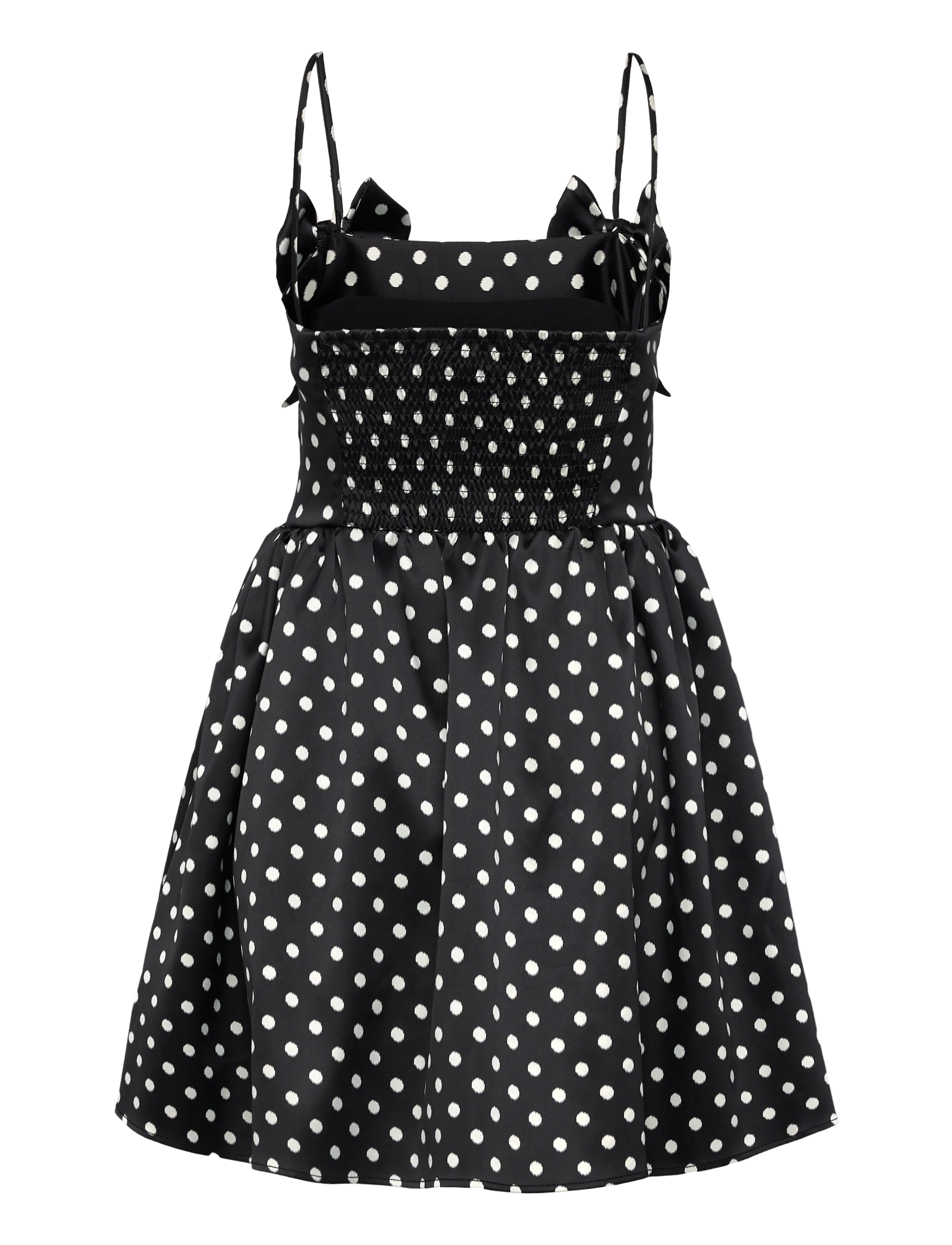 Ganni - Polka-Dot Satin Mini Dress - sommerkjoler - black - 1