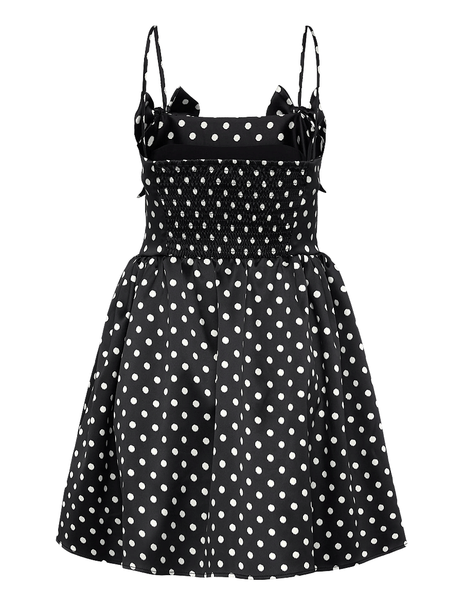 Ganni - Polka-Dot Satin Mini Dres - sommerkleider - black - 1