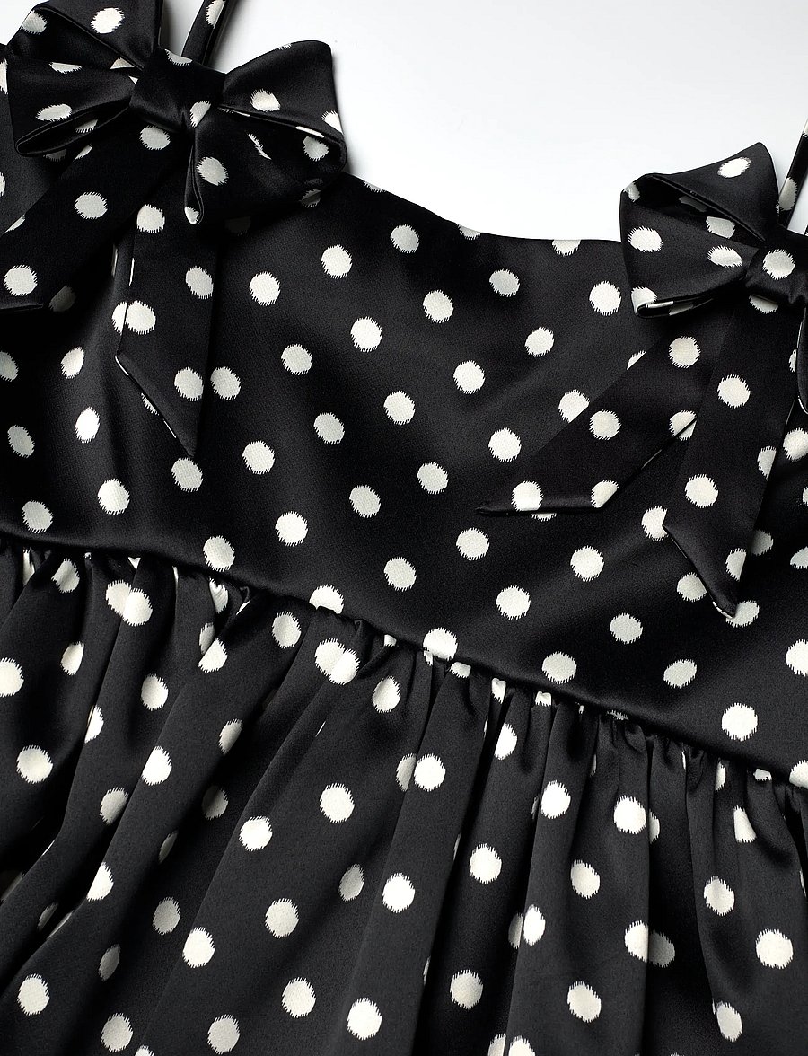 Ganni - Polka-Dot Satin Mini Dres - sommerkleider - black - 2