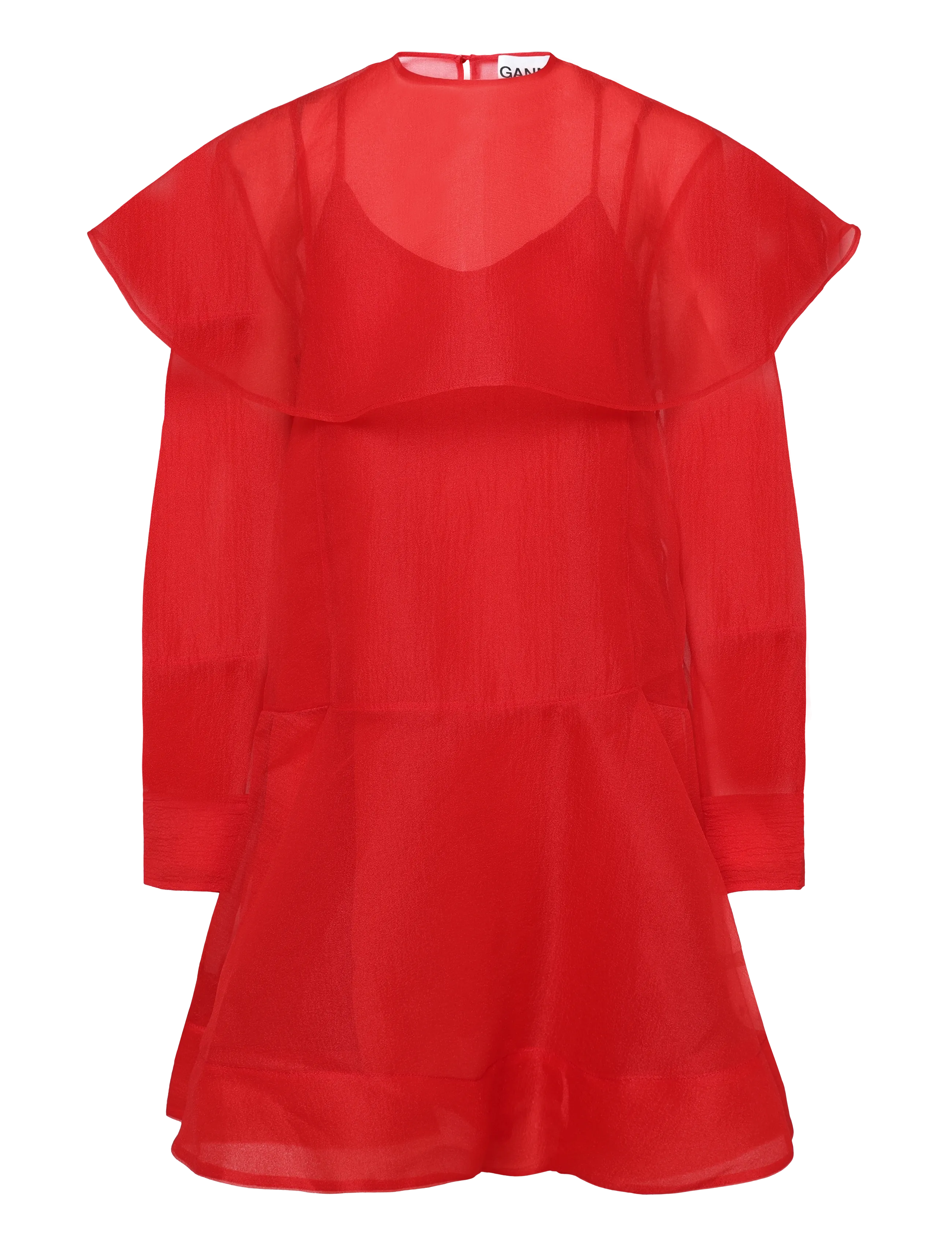 Ganni Organza Circle Collar Mini Dress - GANNI - RED / red