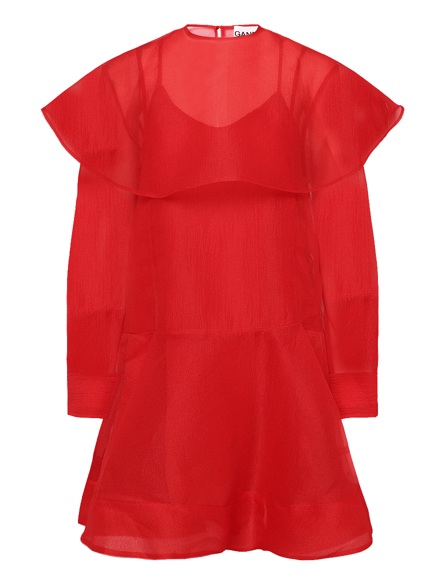 Ganni - Organza Circle Collar Mini Dress - kurze kleider - red - 0