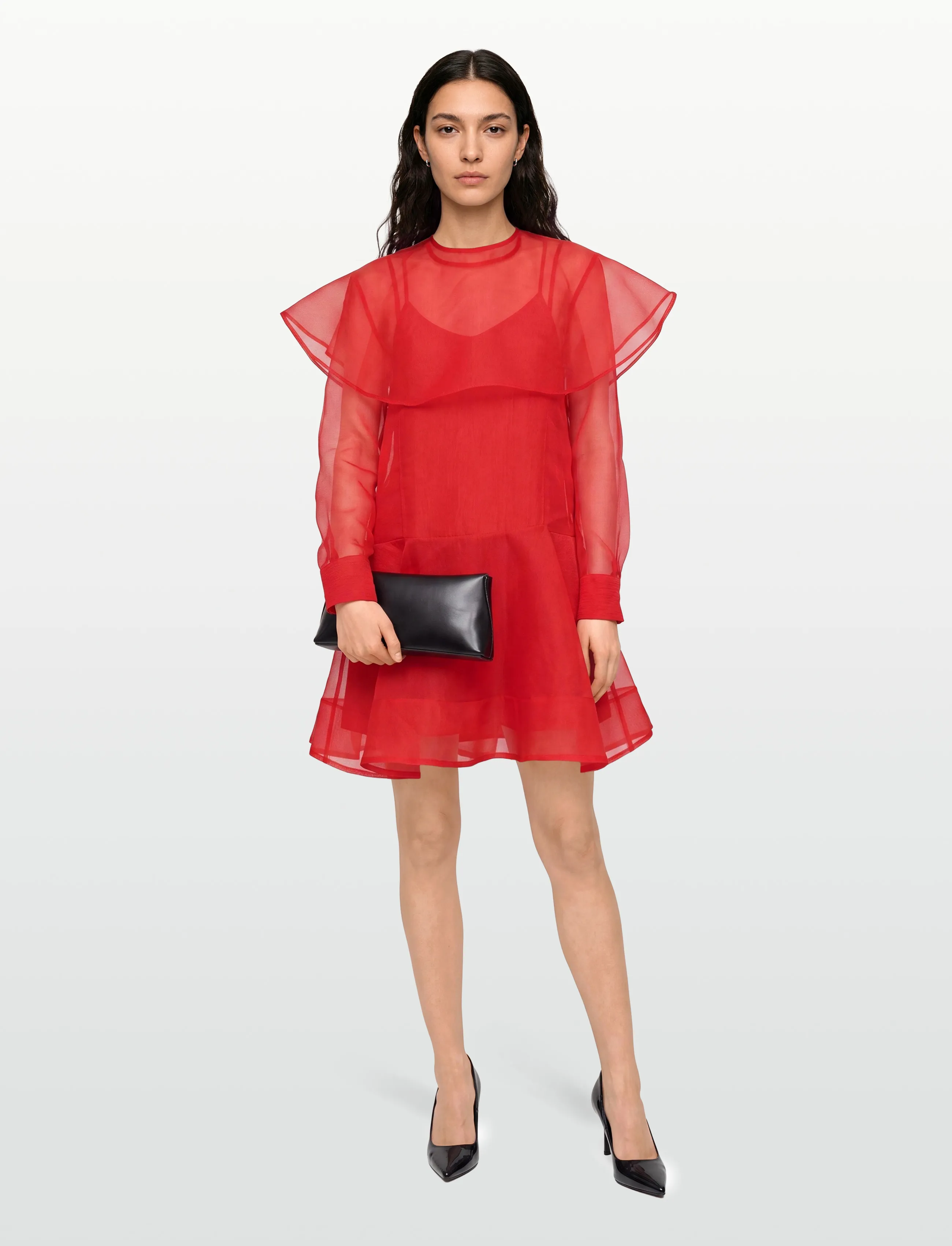 Ganni Organza Circle Collar Mini Dress, Kvinder, Organza Minikjole, Rød, Str: 36