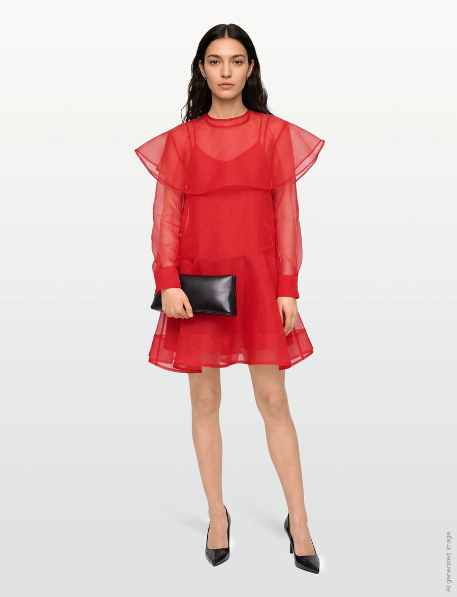 Ganni - Organza Circle Collar Mini Dress - short dresses - red - 0