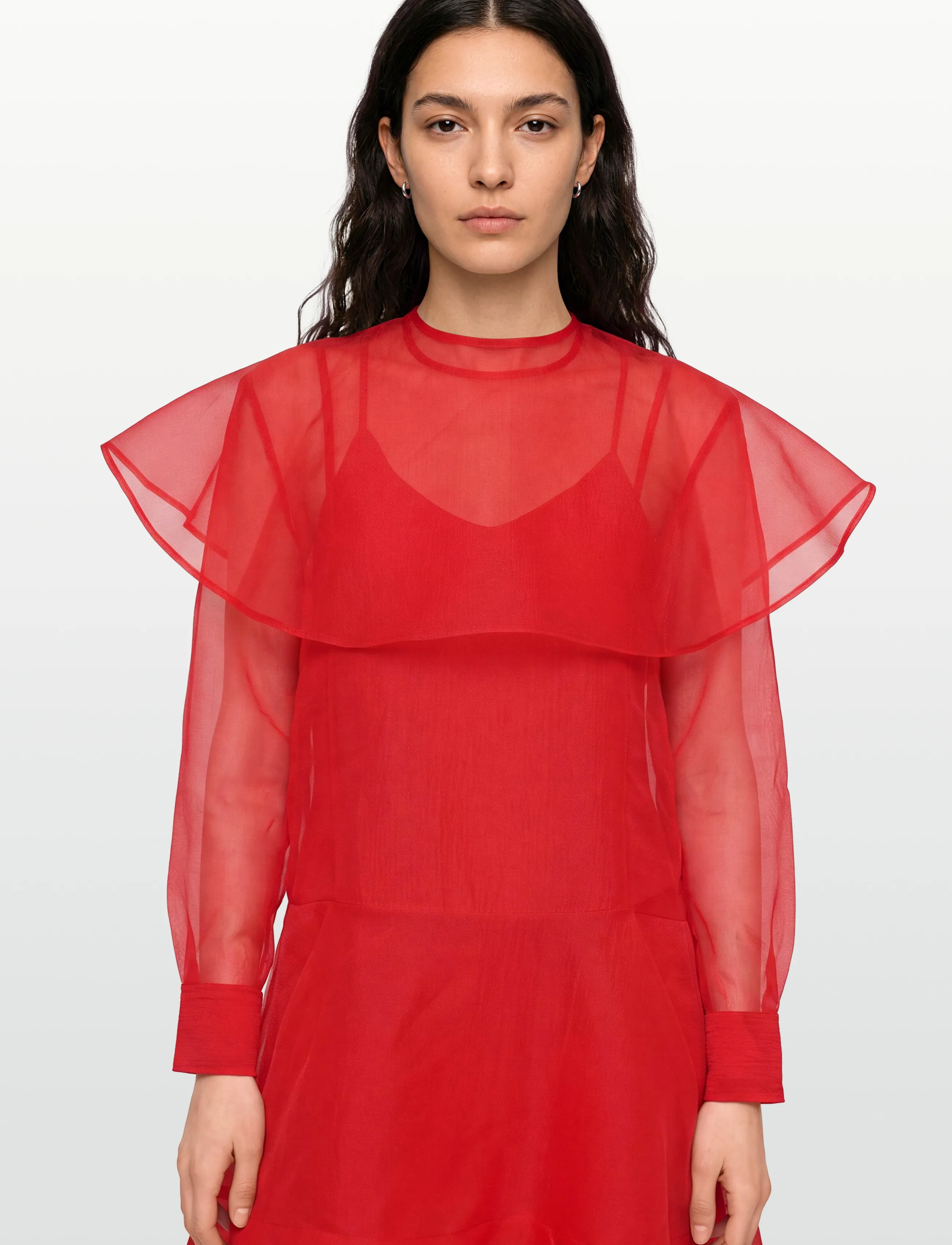 Ganni - Organza Circle Collar Mini Dress - short dresses - red - 3
