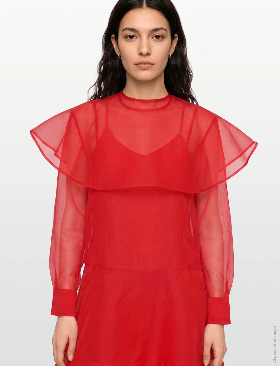 Ganni - Organza Circle Collar Mini Dress - short dresses - red - 3