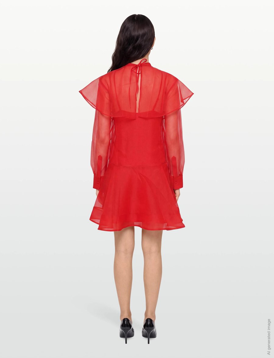 Ganni - Organza Circle Collar Mini Dress - short dresses - red - 4