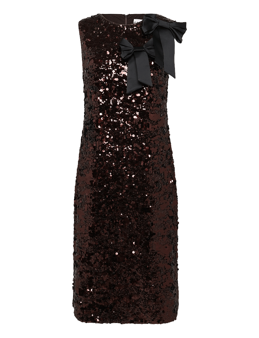 Ganni - Brown Sequin Midi Dress - paillettenkleider - brown - 0