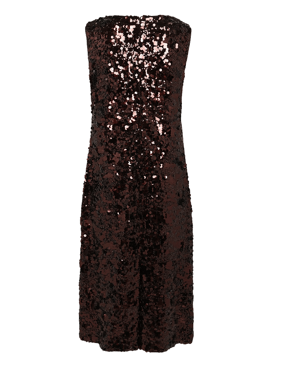 Ganni - Brown Sequin Midi Dress - paillettenkleider - brown - 1